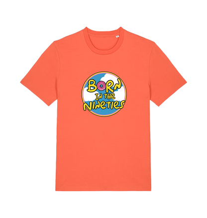 orange birthday t-shirt inspired by the classic cartoon the simpsons with the text 'born in the 90's'