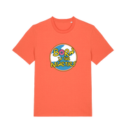 orange birthday t-shirt inspired by the classic cartoon the simpsons with the text 'born in the 90's'