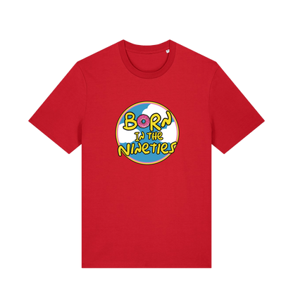 red birthday t-shirt inspired by the classic cartoon the simpsons with the text 'born in the 90's'