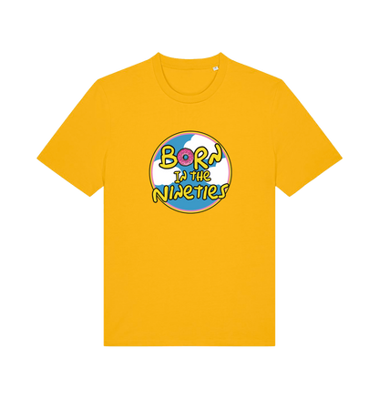 yellow birthday t-shirt inspired by the classic cartoon the simpsons with the text 'born in the 90's'