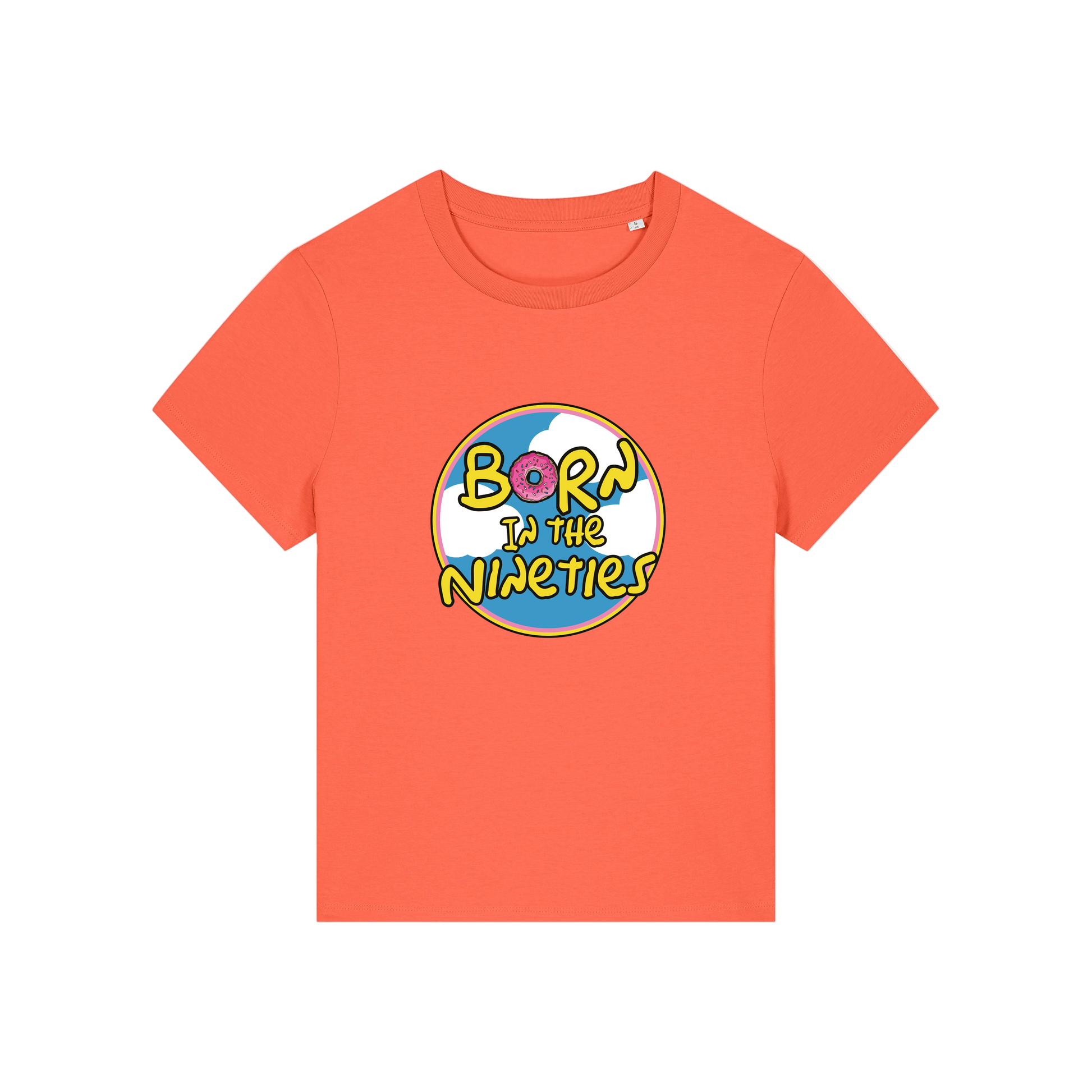 orange geek tshirt with the slogan 'born in the 90's' 