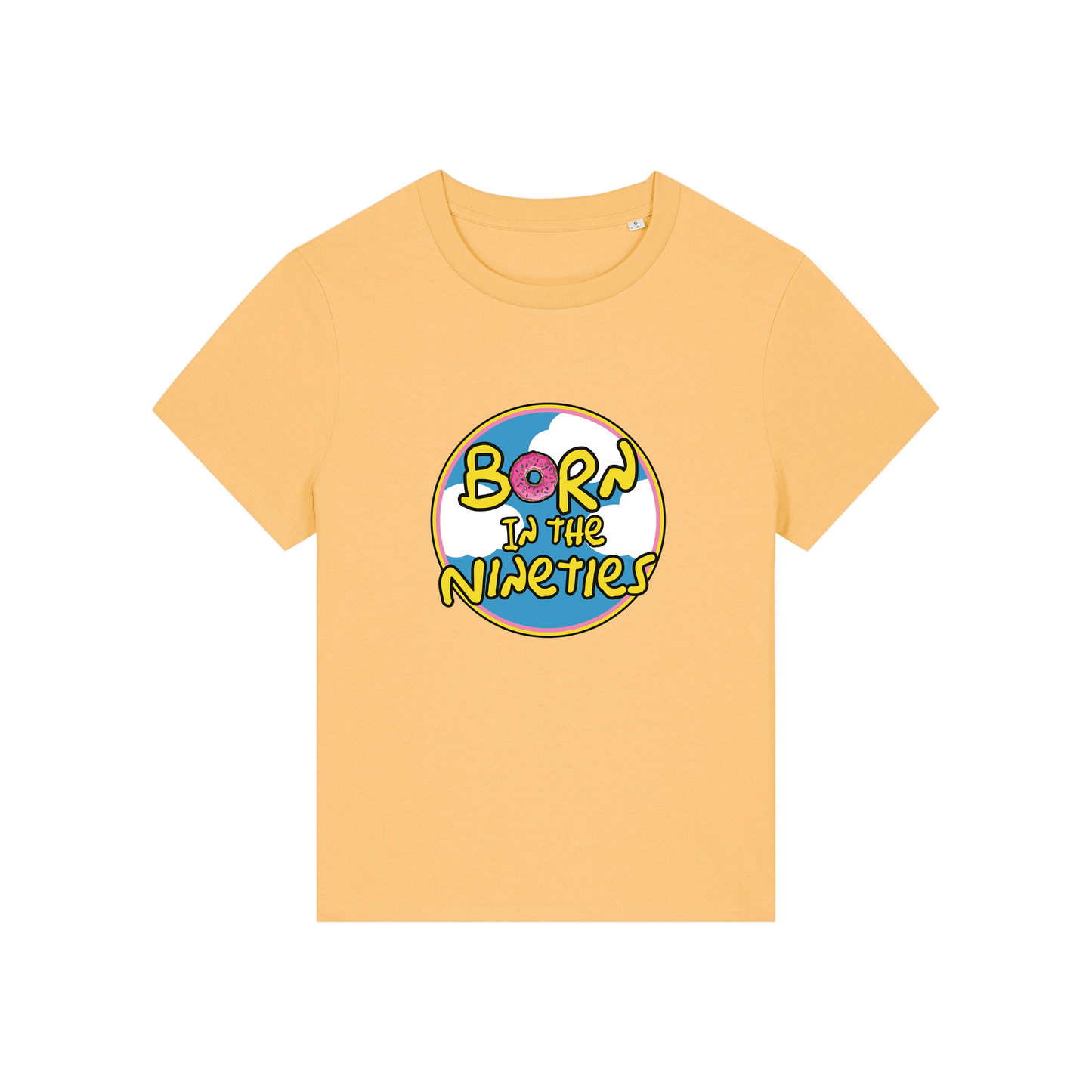 yellow geek tshirt with the slogan 'born in the 90's' 