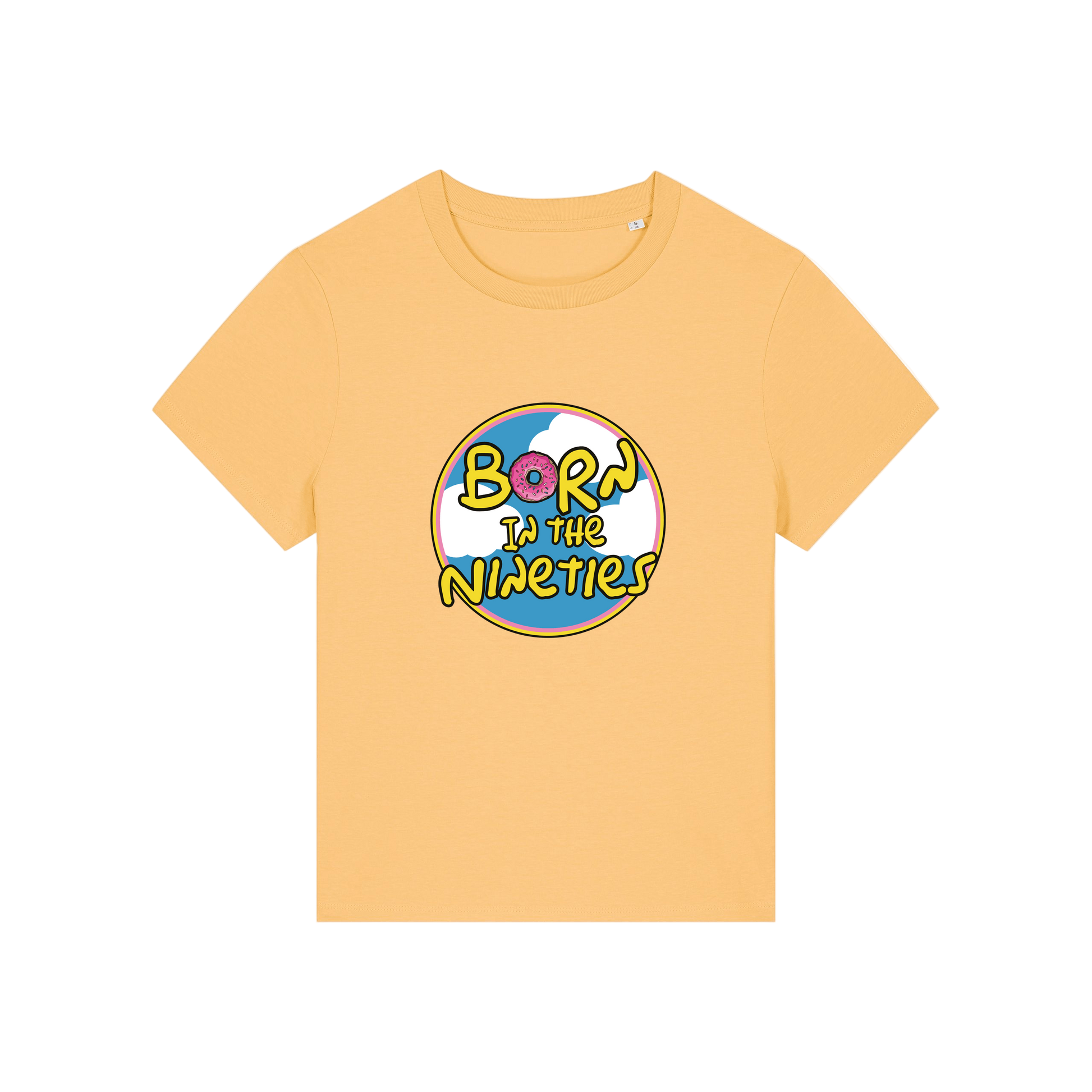 yellow geek tshirt with the slogan 'born in the 90's' 