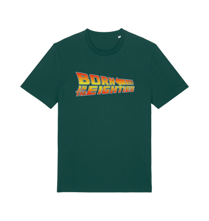 green birthday t-shirt inspired by the classic film back to the future with the 'born in the eighties'