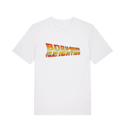 white birthday t-shirt inspired by the classic film back to the future with the 'born in the eighties'