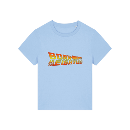 light blue geek tee with the slogan 'born in the eighties'