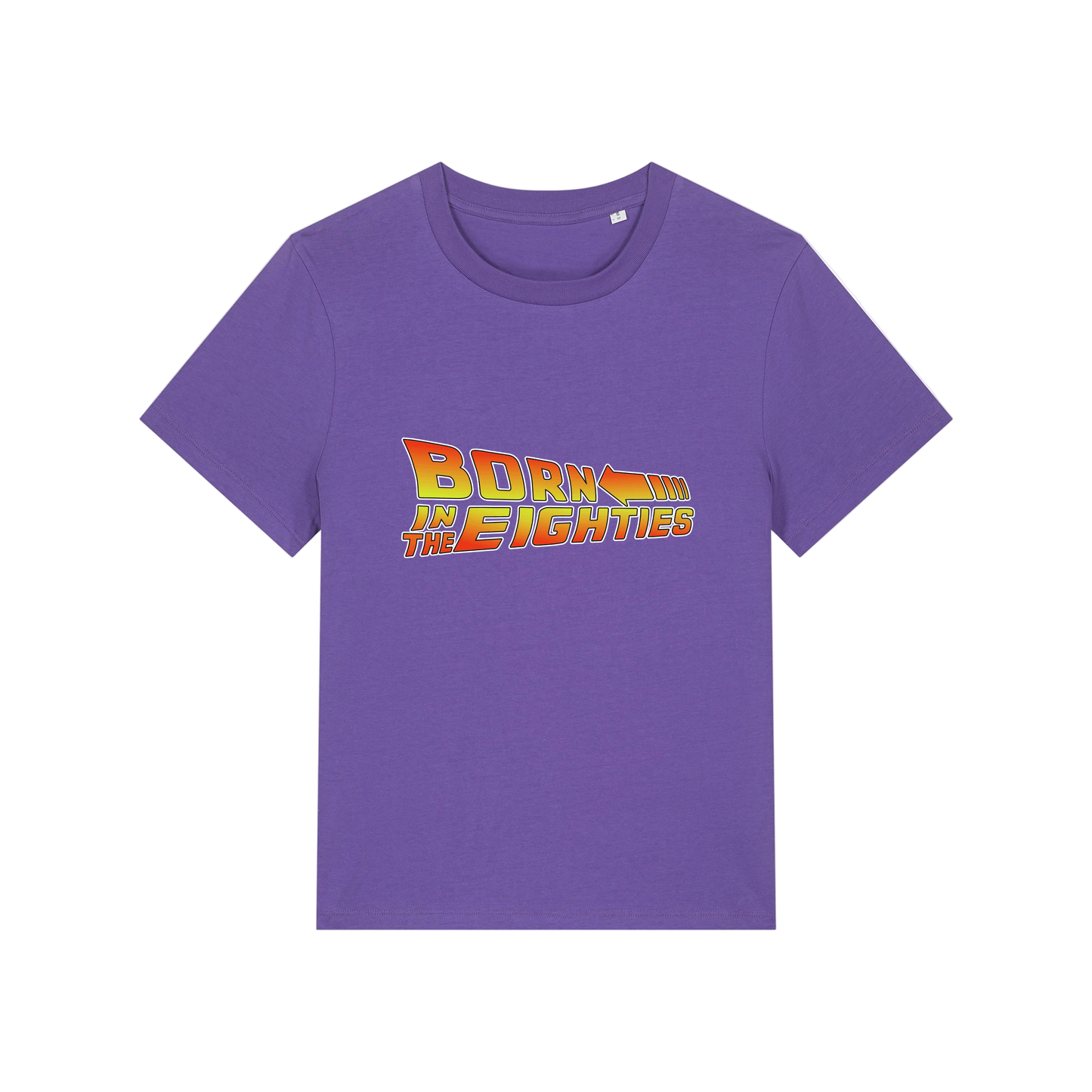 purple geek tee with the slogan 'born in the eighties'
