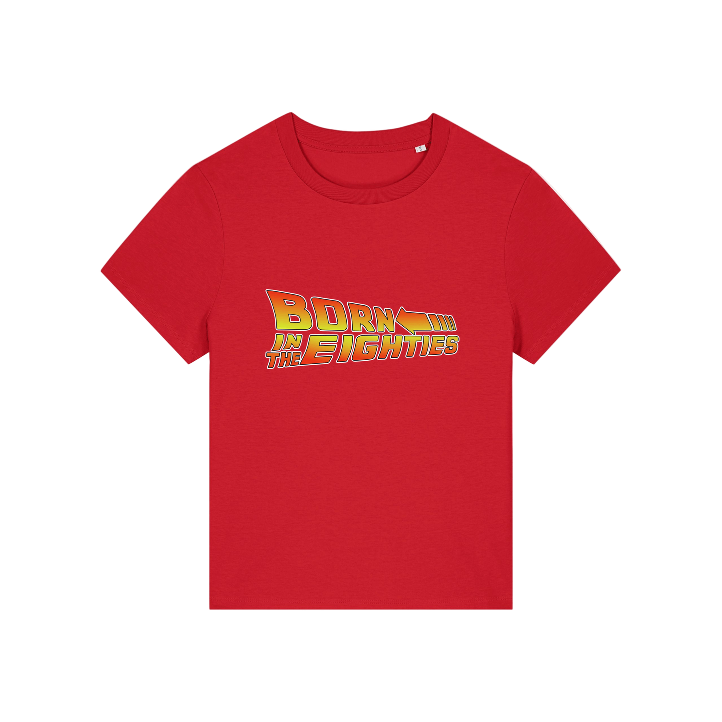 red geek tee with the slogan 'born in the eighties'