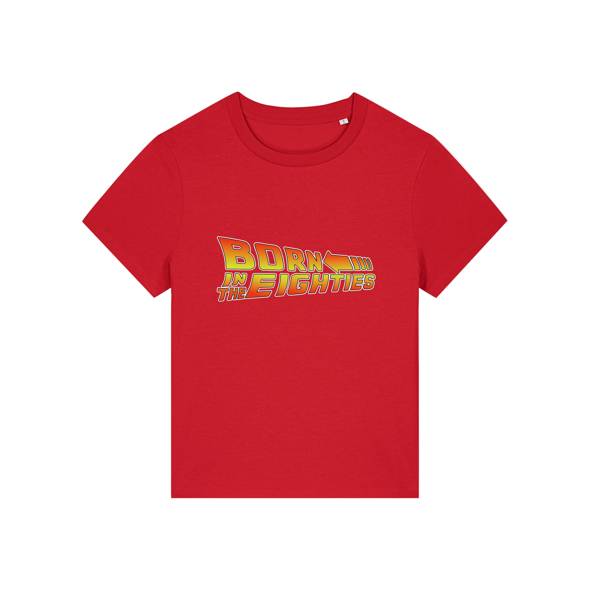 red geek tee with the slogan 'born in the eighties'