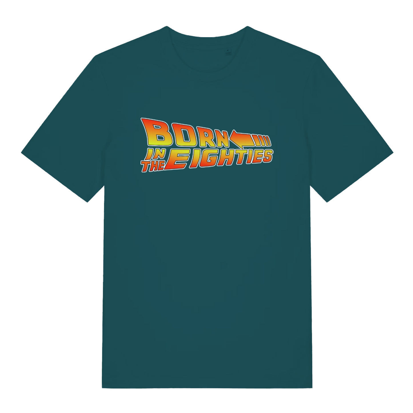 Stargazer women's Born in the Eighties T-shirt flat lay displaying vibrant 80s style arrow graphic on flattering fit