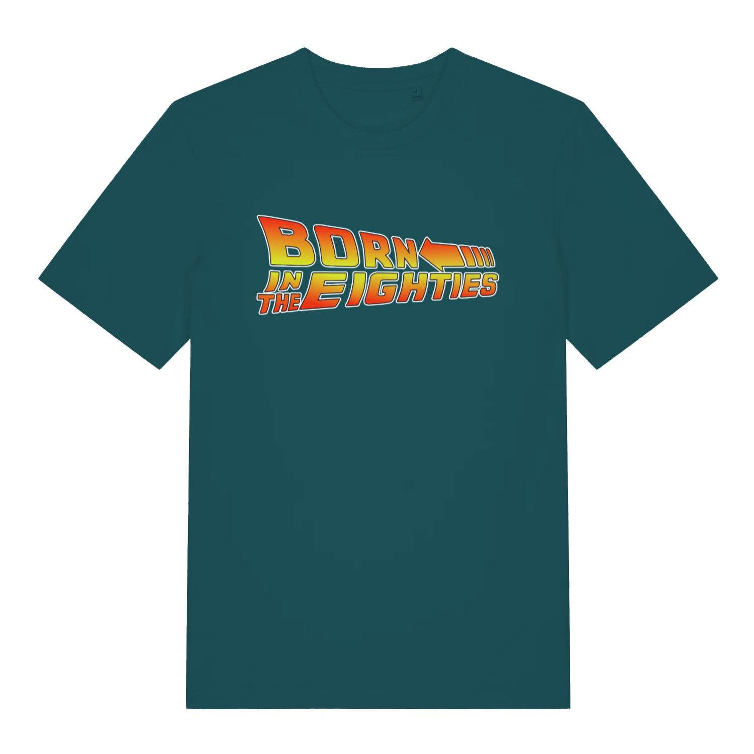 Stargazer women's Born in the Eighties T-shirt flat lay displaying vibrant 80s style arrow graphic on flattering fit