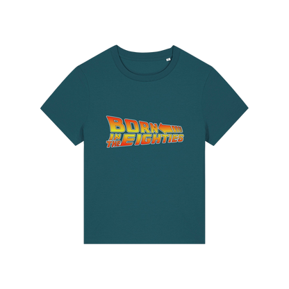 teal geek tee with the slogan 'born in the eighties'