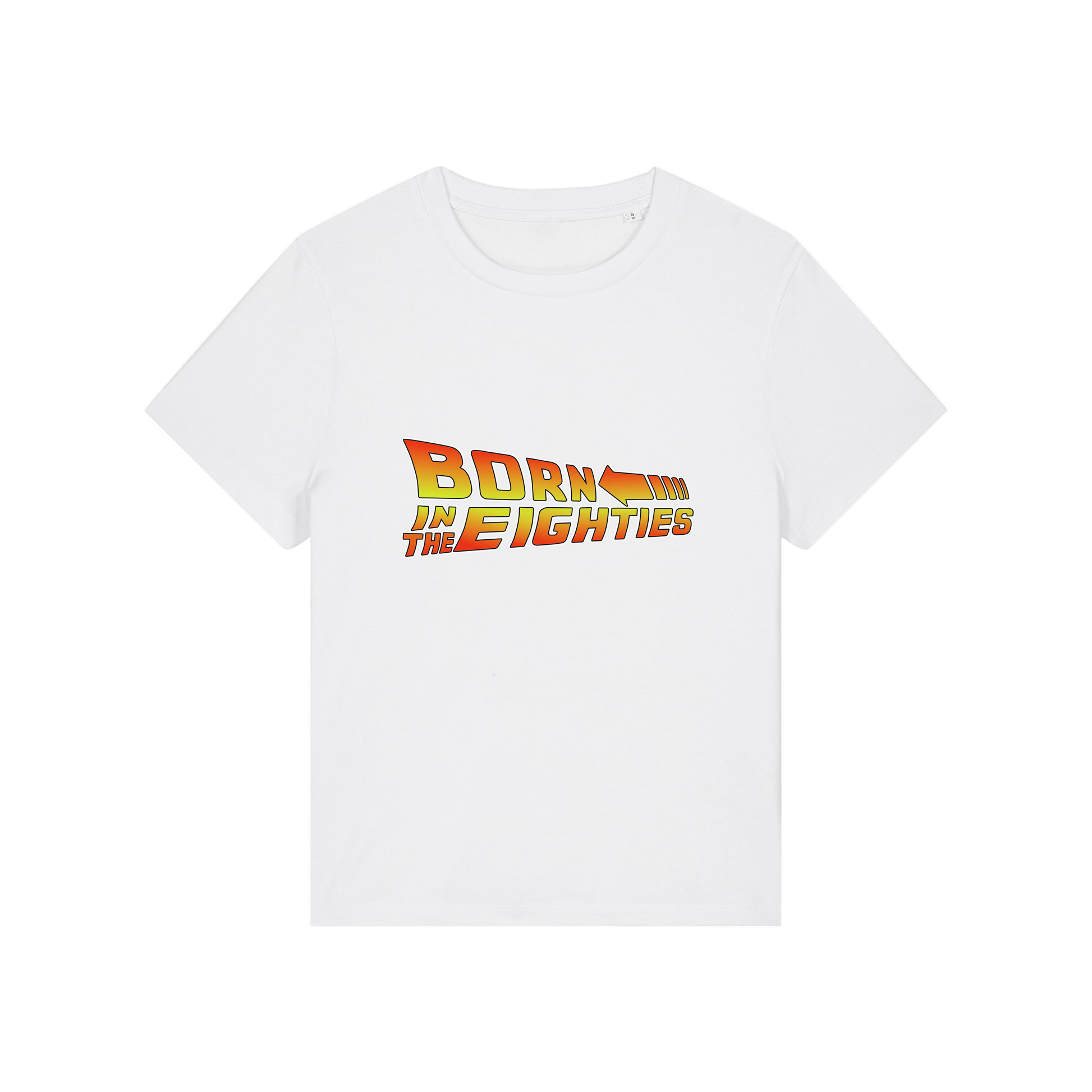 white geek tee with the slogan 'born in the eighties'