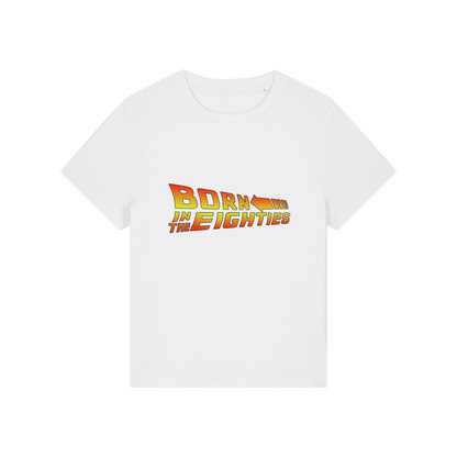 white geek tee with the slogan 'born in the eighties'