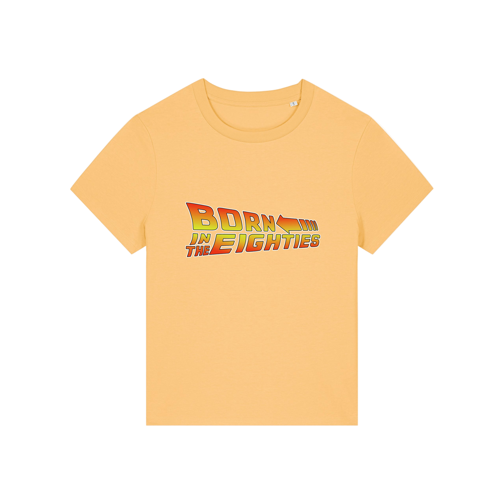 yellow geek tee with the slogan 'born in the eighties'