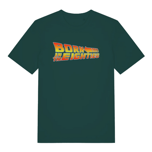 green birthday t-shirt with the slogan 'born in the eighties'