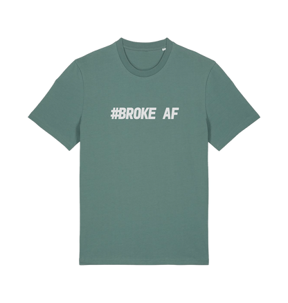 light green slogan t-shirt with the text 'broke af'