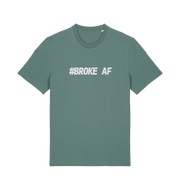 light green slogan t-shirt with the text 'broke af'