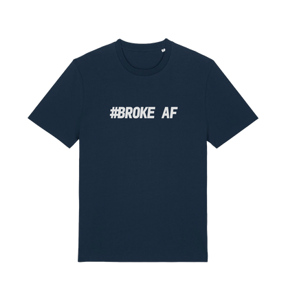 navy slogan t-shirt with the text 'broke af'