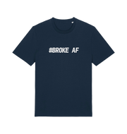 navy slogan t-shirt with the text 'broke af'