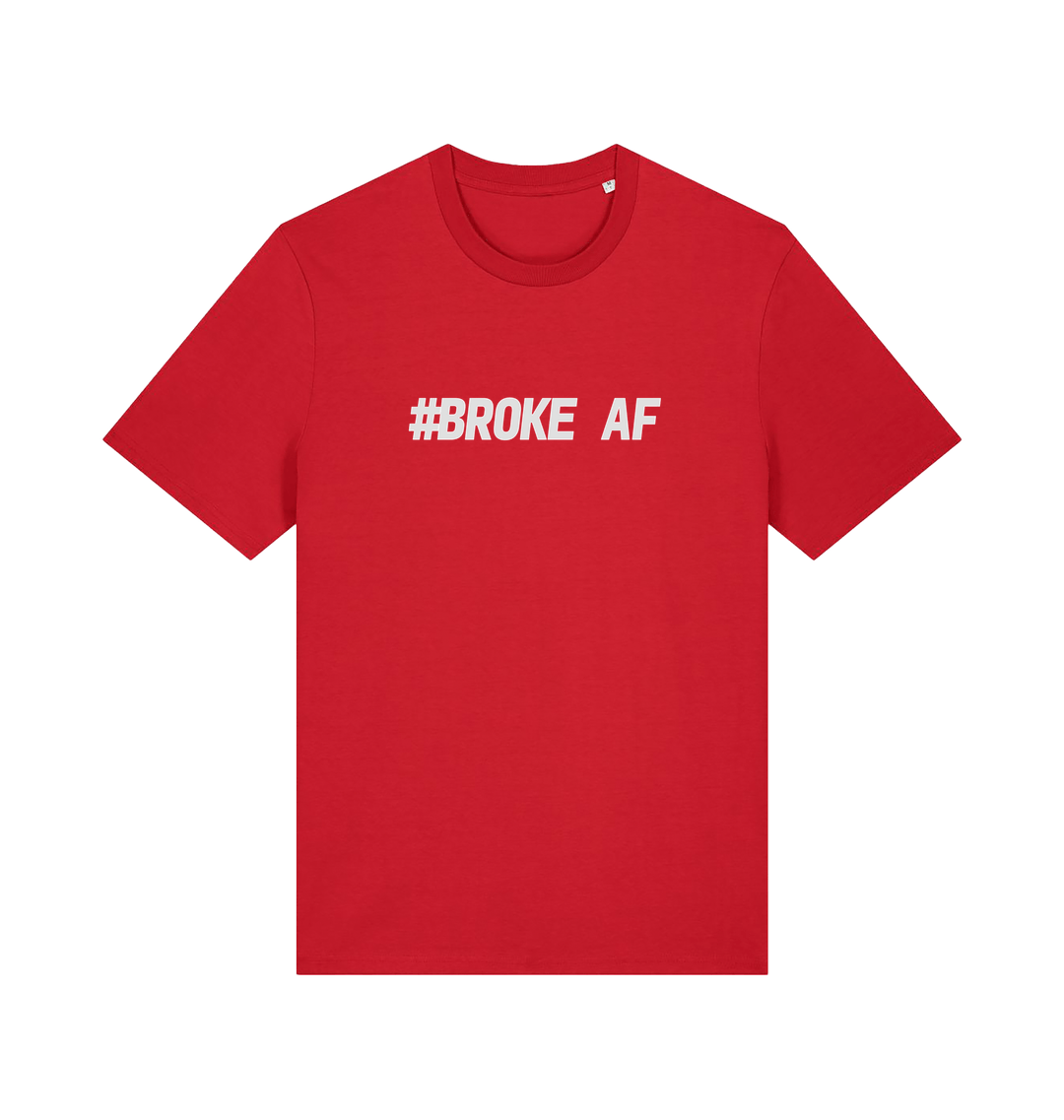 red slogan t-shirt with the text 'broke af'