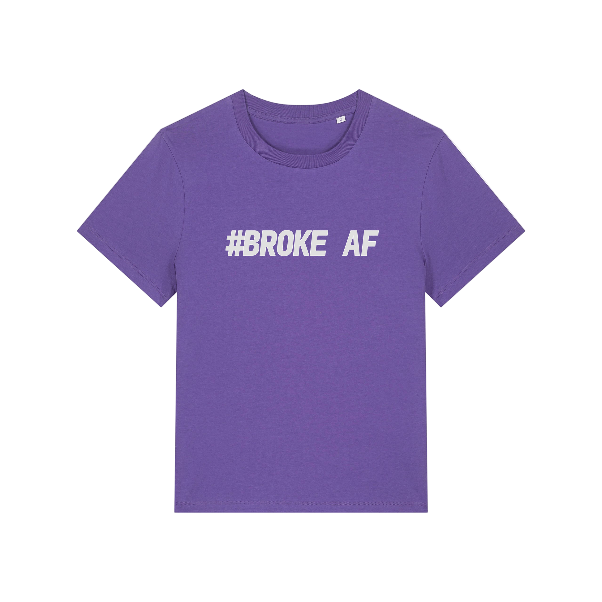purple funny slogan t-shirt with 'broke af'