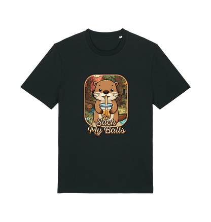 black animal t-shirt with the graphic of a beaver and the text 'suck my balls'
