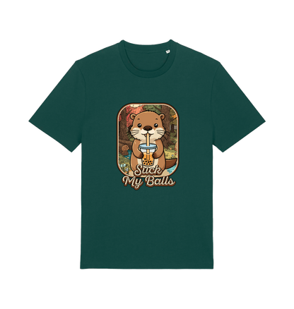 green animal t-shirt with the graphic of a beaver and the text 'suck my balls'