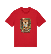 red animal t-shirt with the graphic of a beaver and the text 'suck my balls'