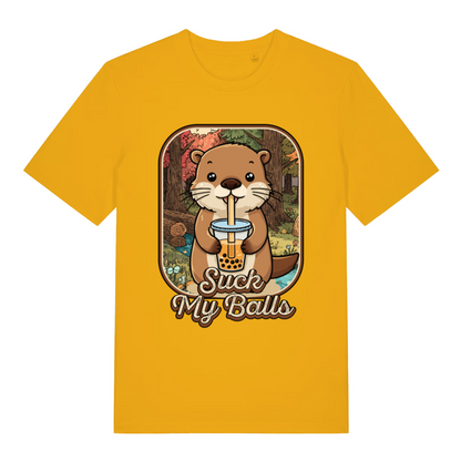 Yellow Bubble Tea Beaver T-shirt flat lay with vibrant cartoon beaver bubble tea pun perfect humorous tee