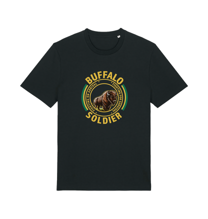 black music t-shirt inspired by bob marley with the graphic of a bull and the text 'buffalo soldier'