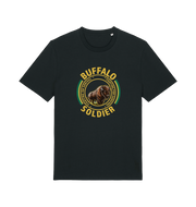 black music t-shirt inspired by bob marley with the graphic of a bull and the text 'buffalo soldier'