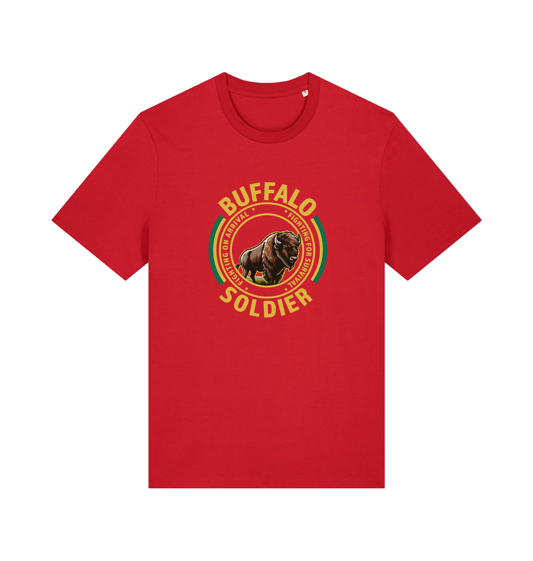 red music t-shirt inspired by bob marley with the graphic of a bull and the text 'buffalo soldier'
