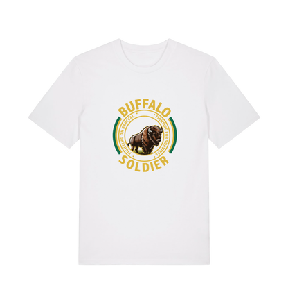 white music t-shirt inspired by bob marley with the graphic of a bull and the text 'buffalo soldier'