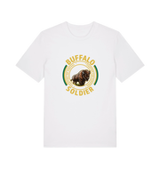 white music t-shirt inspired by bob marley with the graphic of a bull and the text 'buffalo soldier'