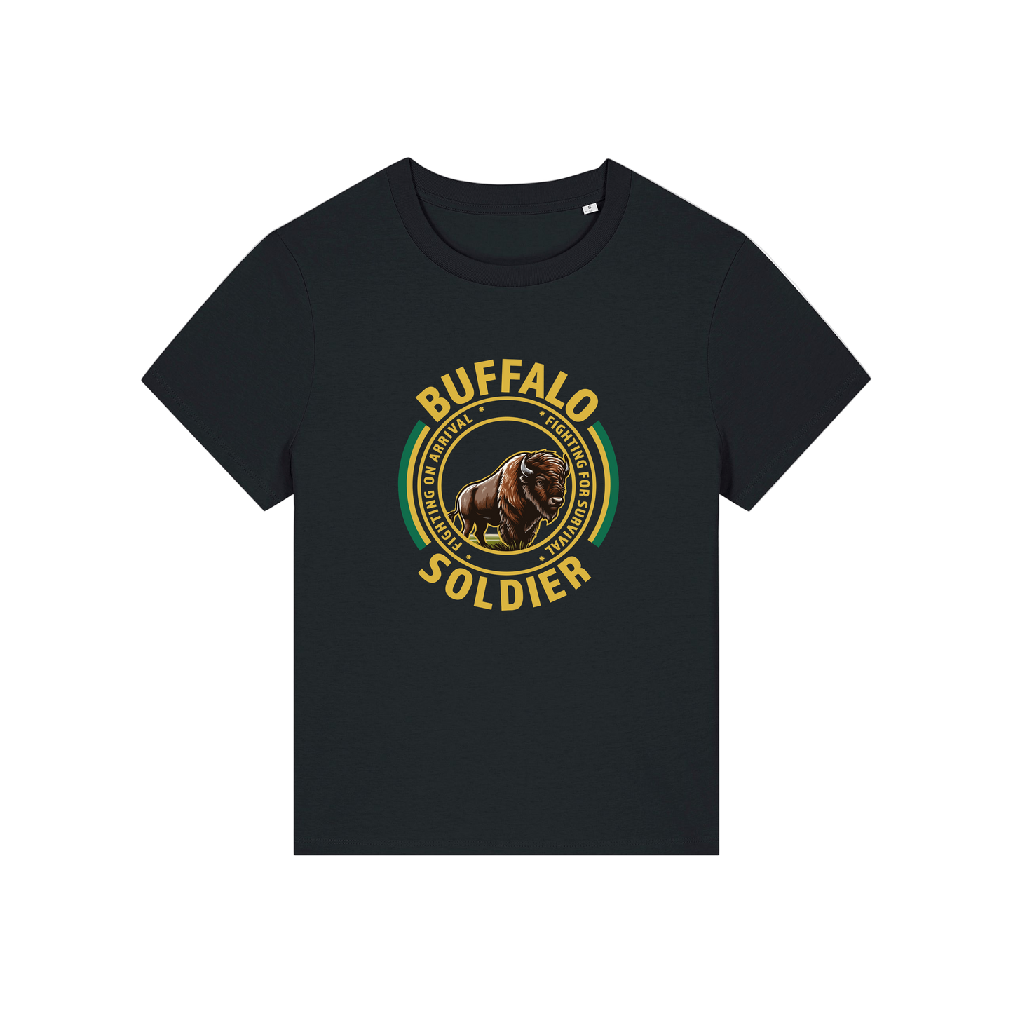 black music t-shirt with the graphic of a buffalo and the slogan 'buffalo soldier'