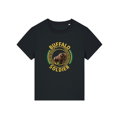 black music t-shirt with the graphic of a buffalo and the slogan 'buffalo soldier'