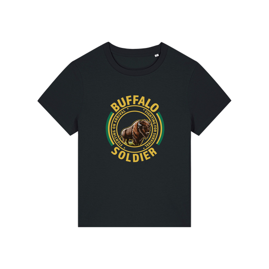 black music t-shirt with the graphic of a buffalo and the slogan 'buffalo soldier'
