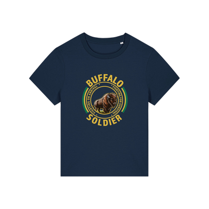navy music t-shirt with the graphic of a buffalo and the slogan 'buffalo soldier'