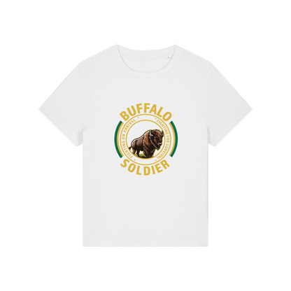 white music t-shirt with the graphic of a buffalo and the slogan 'buffalo soldier'