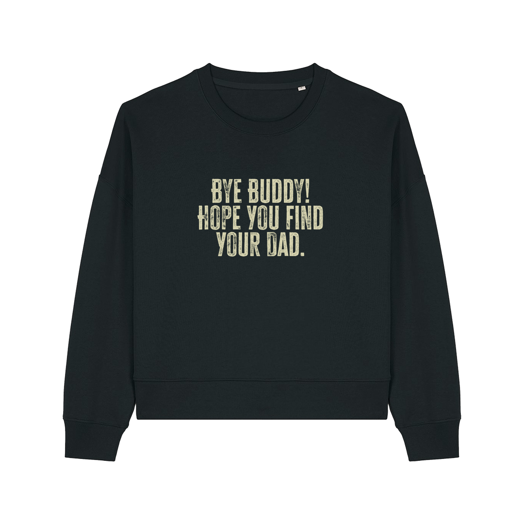 black christmas jumper with the slogan 'by buddy hope you find your dad'