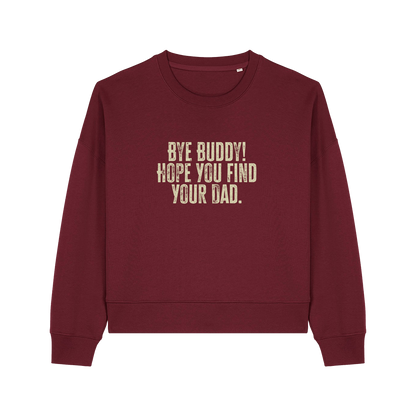 burgundy christmas jumper with the slogan 'by buddy hope you find your dad'