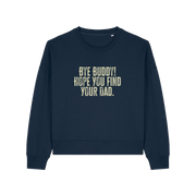 navy christmas jumper with the slogan 'by buddy hope you find your dad'