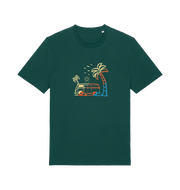 green graphic t-shirt with a picture of a campervan and palm tee