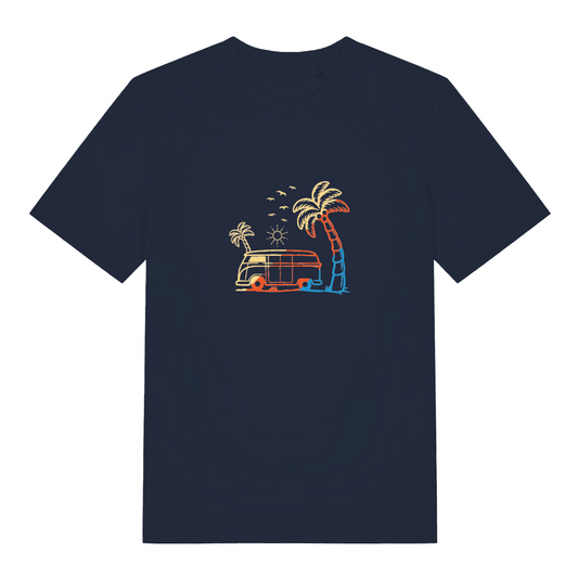 navy women's graphic t-shirt with a campervan design 
