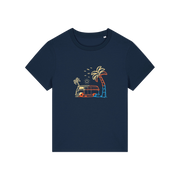 navy graphic t-shirt with a campervan and palm tree