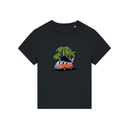 black graphic t-shirt with a campervan 