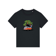 black graphic t-shirt with a campervan 