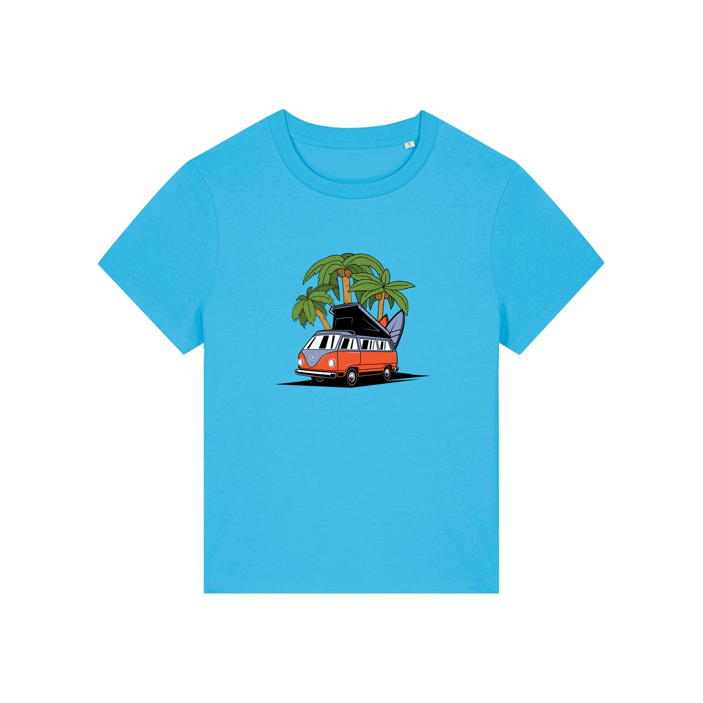 blue graphic t-shirt with a campervan