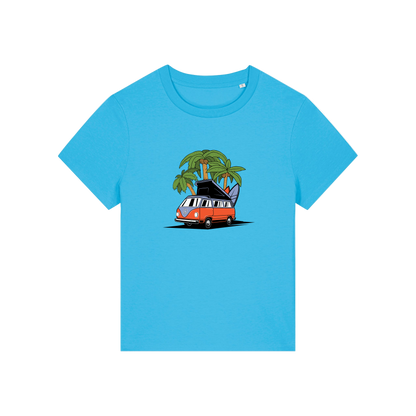 blue graphic t-shirt with a campervan
